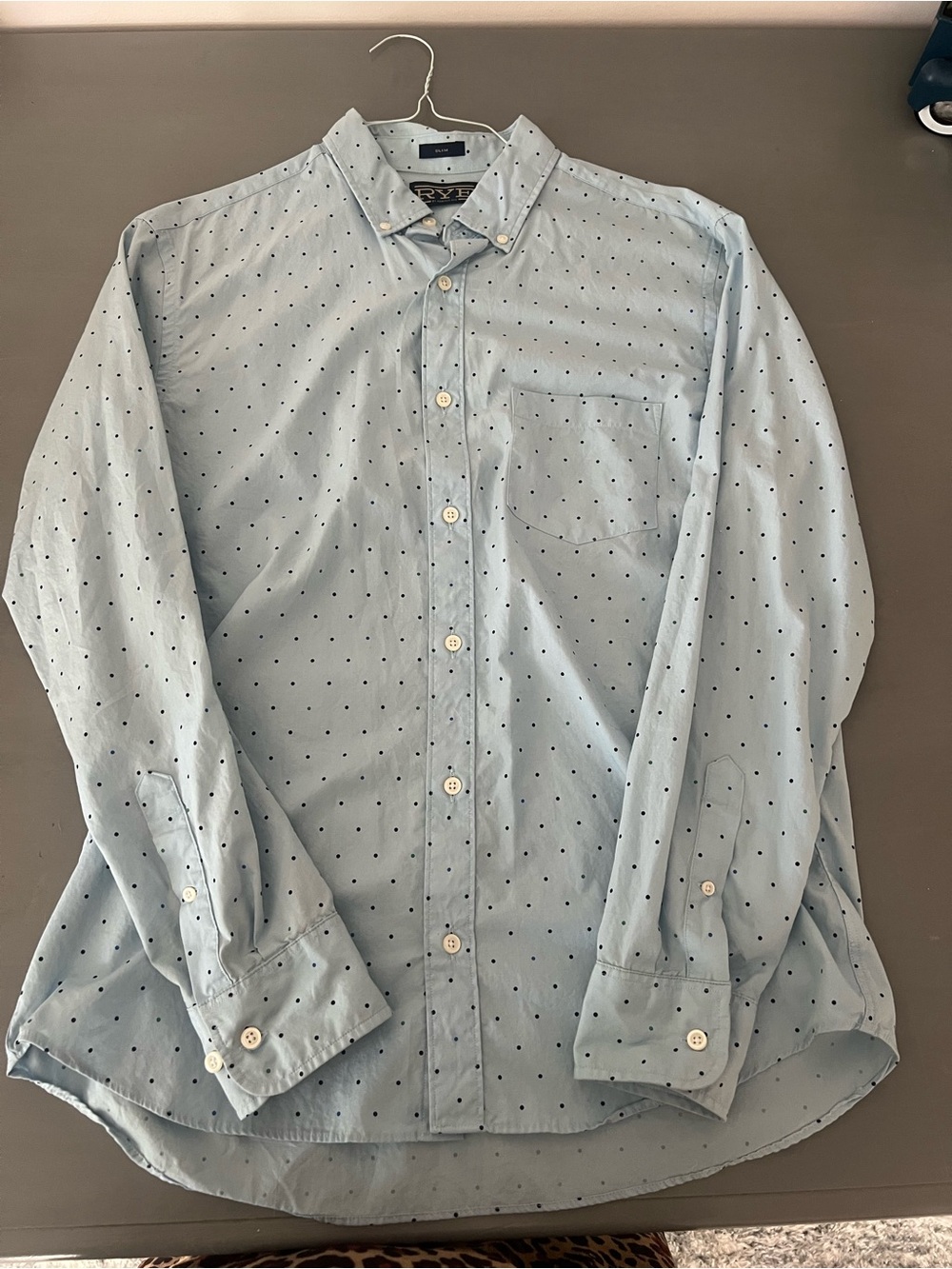 Rye Light Blue Long-Sleeve Button-Down with Navy Dot Print